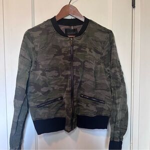 Sanctuary Linen Blend Camo Zippered Bomber Jacket, Anthropologie, Sz M